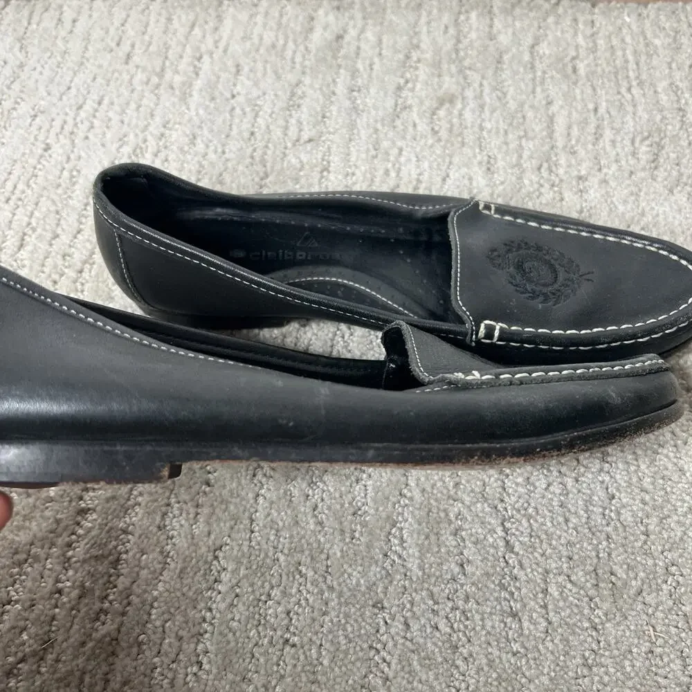 Liz Claiborne Vintage Leather Flats Womens Size 7.5N Preppy Slip On Embroidered